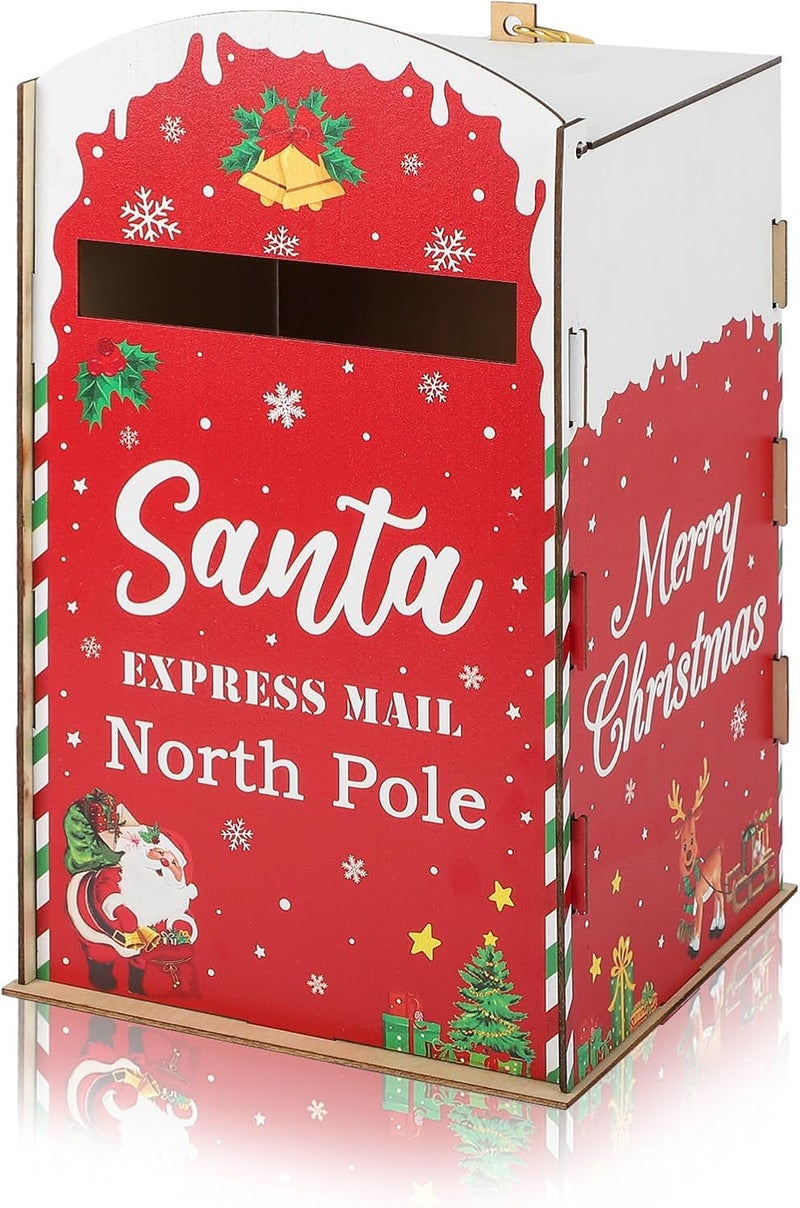 Hedeey Christmas Mailbox Letters to Santa,Wooden Red North Pole Delivery Mailbox for Santa Claus for Christmas Indoor Outdoor Decor(Red) - Image 1